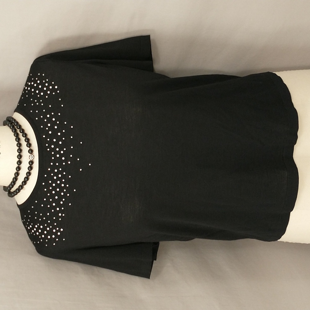Black Short Sleeve Knit Top Stizzoli sm Pearls High Quality Italian Size XXL US